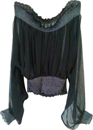Dolce & Gabbana Black Silk Chiffon Off-Shoulder Top Size 38