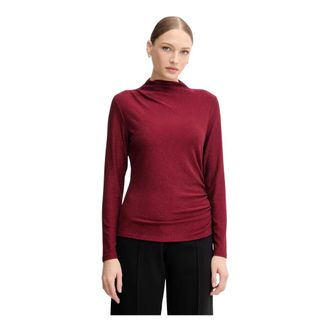 Joseph Ribkoff Mock Neck Shimmery Top - Dames - Longsleeves - Rood - 4XL - Nylon - Tops