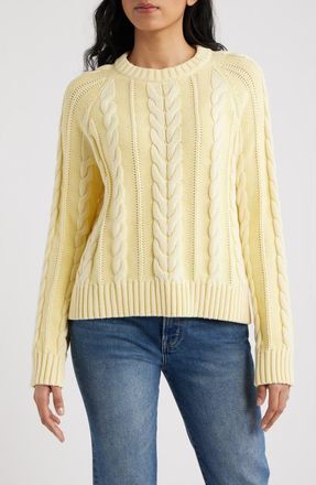 Pendleton Cable Stitch Cotton Sweater in Butter Yellow at Nordstrom, Size X-Large