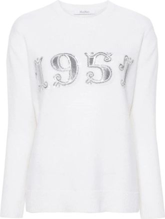 Max Mara Plata Pullover - Dames - Ronde hals truien - Wit - M - Wol - Truien & Vesten