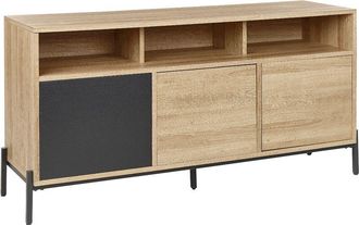 Beliani Beliani - Aparador Madera Clara Gris Negro 140 X 40 Cm Mdf 3 Puertas Almacenaje Moines