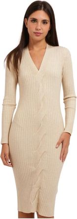 Gaud&igrave; Abito Midi a Coste con Motivo Intrecciato - - Dresses - Donna - Beige - XS