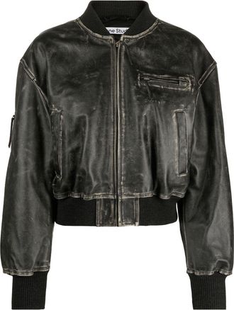Acne Studios distressed-effect leather jacket - women - Calf Leather/Acrylic/Viscose/Elastane/Wool - 36 - Black