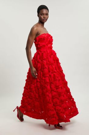 Karen Millen Womens Textured Rosette Prom Maxi Dress - Red - Size 14 UK