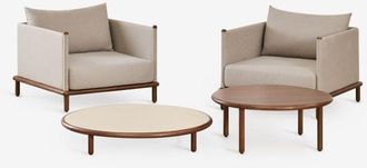 Sklum Conjunto De Sal&oacute;n Con 2 Sillones Y 2 Mesas De Centro Redondas En Madera De Acacia Olivia Sklum