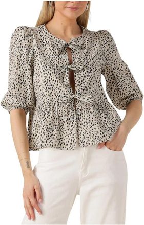 Colourful rebel Cheetah Bow Top voor de zomer - Dames - Blouses - Beige - XS - Denim - Overhemden