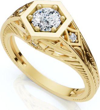 Pompeii3 1/3Ct Diamond Art Deco Diamond Engagement Ring 14k Gold Lab Grown