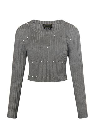 Faina trui met strassteentjes Dames grijs melange