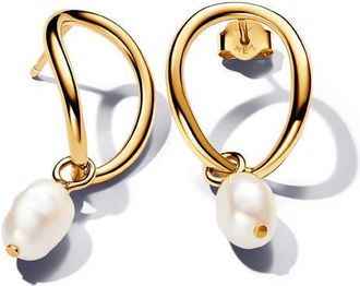 Pandora Organically Shaped Circle & Baroque Treated Freshwater Cultured Pearl Earrings