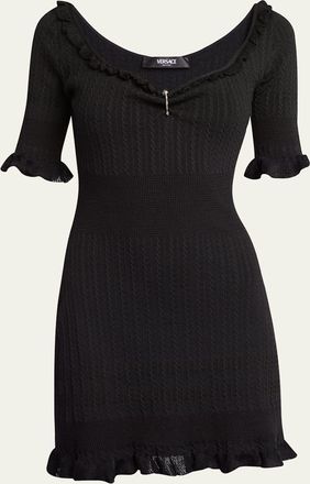 Versace Medusa Pin-Gathered Micro Cable Mini Dress