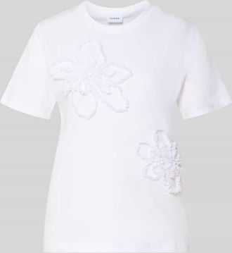 Comma Regular Fit T-Shirt mit R&uuml;schenbesatz in Weiss, Gr&ouml;&szlig;e 38