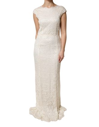 Dolce & Gabbana Womens Lace Viscose Sheath Dress White Nylon