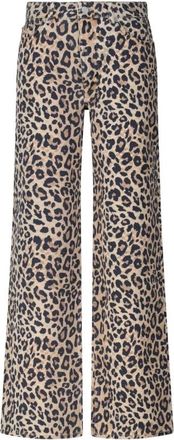 Lala Berlin Wijde jeans met dierenprint - Dames - Wijde Broeken - Bruin - L - Katoen - Broeken