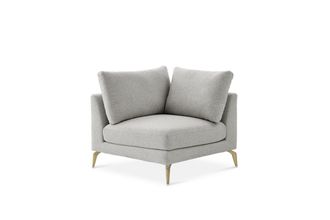 Castlery Spill-Resistant Corner Sofa with Removable Frame and Cushion Covers and Brass Legs - Grey | Lena by Castlery