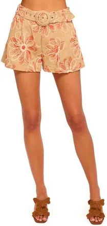 Ramy Brook Teddy Embroidered Belted Shorts in Natural Fleur at Nordstrom Rack, Size 10