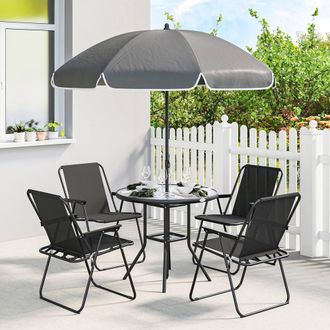 OUTSUNNY 6 Pieces Garden Furniture Set with Parasol, Folding Chairs, Black | Size: 80 cm x 80 cm