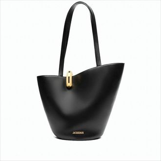 Jacquemus Structured Black Leather Shoulder Bag With Gold Hardware