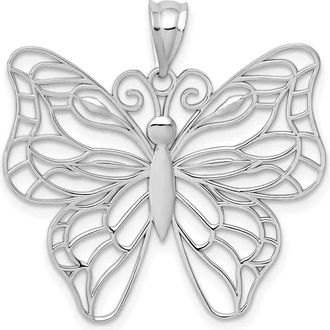 Diamond2Deal 14k White Gold Polished Large Filigree Butterfly Pendant