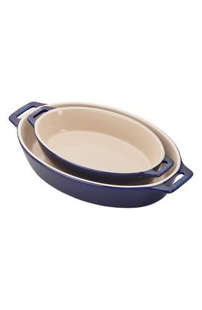 Staub 2-Piece Enameled Ceramic Oval Baking Dishes in Dark Blue at Nordstrom