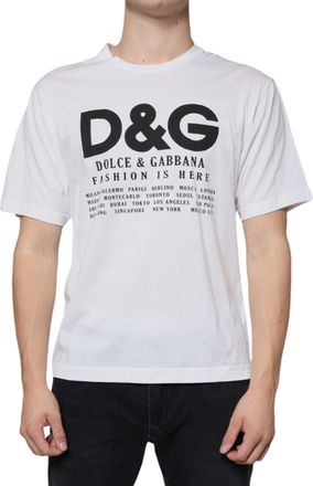 Dolce & Gabbana Mens Dg Fashion Is Here Tshirt - White Cotton - Size EU 46 (Mens)