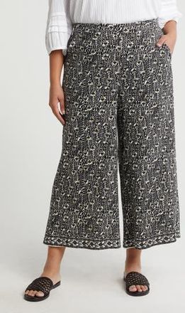 Max Studio Print Crop Wide Leg Pants in Cream/Black San Cloves at Nordstrom Rack, Size 2X