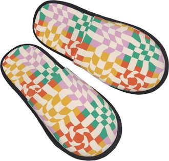 Generic Wavy Checkerboard 1 Unisex House Shoes Warm House Slippers Soft Slippers For Bedroom Indoor Winter L