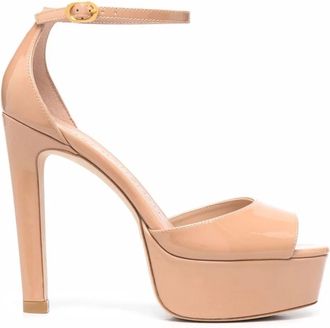 Stuart Weitzman Bruine leren platform sandalen - Dames - Sandalen met hakken - Beige - 41 EU - Leer - Schoenen
