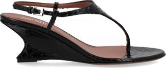 PARIS TEXAS Nina Crocodile-Embossed Wedge Strap Sandals