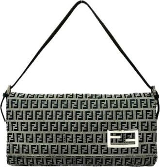 Fendi Pre-owned Shoulder Bags, female, Gray, Size: ONE SIZE Pre-owned Zucchino Leather Canvas Shoulder Bag