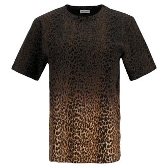 Saint Laurent Saint Laurent Ombr&eacute; T-shirt met luipaardprint in bruin katoen