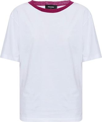 Dsquared2 T-shirt in Cotone con Logo Ricamato - - Tops - Donna - Bianco - 2XS