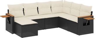 vidaXL Vidaxl - Set De Comedor De Jard&iacute;n 7 Pzas Y Cojines Rat&aacute;n Sint&eacute;tico Negro