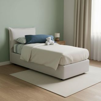 Dmora Dmora - Cama Individual Dgrillo, Cama Contenedor Con Tapizado En Ecopiel, 100% Made In Italy, Apertura Lateral, Con Colch&oacute;n 80x190 Cm Incluido, Blanco