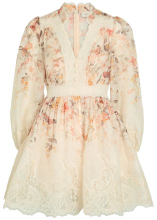 Zimmermann Luna Lace-trimmed Linen-blend Mini Dress - Cream - 3 (UK 14 / L)
