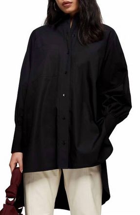 Topshop Button Down High Low Poplin Shirt In Black