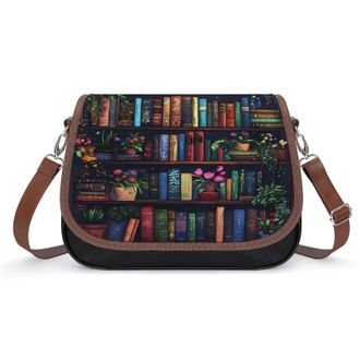 Generic Books And Plants Crossbody Bags for Women Fashion Leather Shoulder Handbags With Adjustable Strap