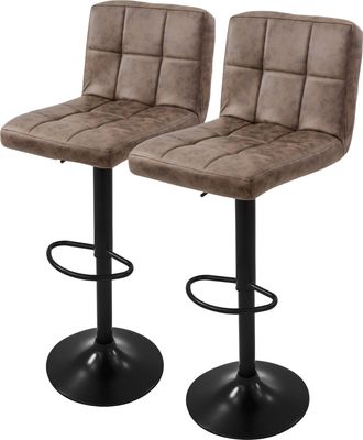 ML Design Ml-design - Set 2x Taburetes De Bar De Piel Sint&eacute;tica Marr&oacute;n Sillas De Mostrador Giratorias 360&deg; Tapizadas Con Altura Regulable 63-83cm Asiento De Bis
