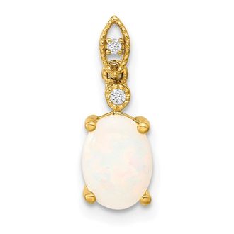 Diamond2Deal 14k Yellow Gold Austrian Opal and Diamond Pendant