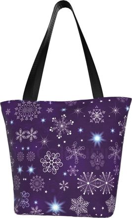 AOOEDM Purple Christmas Snowflake Reusable Grocery Bag Shopping Bag Casual Shoulder Bag Handbag for Men Women ECO Market Bag Beach Bag Travel Totes