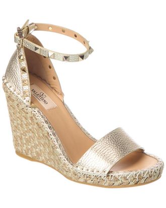 Valentino Rockstud 100 Grainy Leather Wedge Sandal