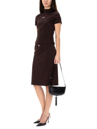 Courr&egrave;ges Logo-Detailed Midi Skirt - Brown