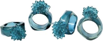 Tiramisu Set Of 4 Azure Resin & Crystal Bloom Napkin Rings
