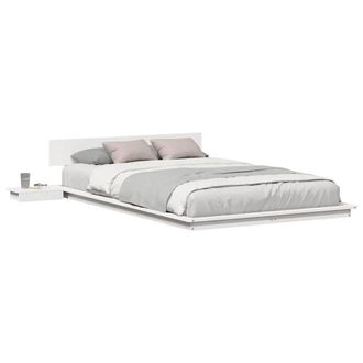 Berkfield Home White Floor Bed Frame with Bedside Tables White 120x200cm Solid Wood | Size: 120x200 cm