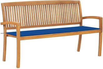 vidaXL Banco De Jard&iacute;n Apilable Con Coj&iacute;n 159 Cm De Teca Masiva