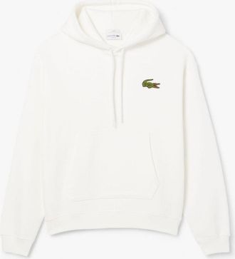 Lacoste Mens Fit Badge Accent Hoodie in Cream - Size X-Small