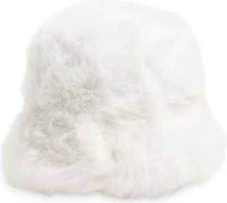 Tasha Extra Fluffy Faux Fur Bucket Hat in White at Nordstrom Rack
