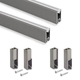 Emuca Emuca Lote De 2 Barras Para Armario Luxe De Longitud 0.75m Con Soportes, Aluminio Y Pl&aacute;stico, Titanio