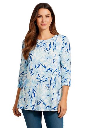 Jessica London Stretch Knit Swing Tunic in Blue Watercolor Palms at Nordstrom, Size 28