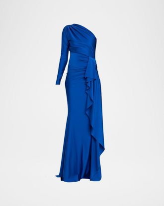 La Petite Robe Di Chiara Boni Serina One-Shoulder Draped Jersey Gown