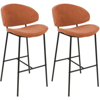 Beliani Set di 2 sedie da bar moderne Seduta imbottita in tessuto Senza braccioli Schienale curvo Gambe nere Arancione Kiana